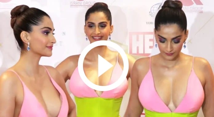 Sonam Kapoor is seen hiding in front of the camera because of her hot outfit, video